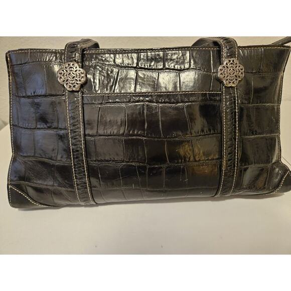 Brighton Black Croco Embossed Leather Satchel Shoulder Handbag 15x8x3 - Picture 16 of 16